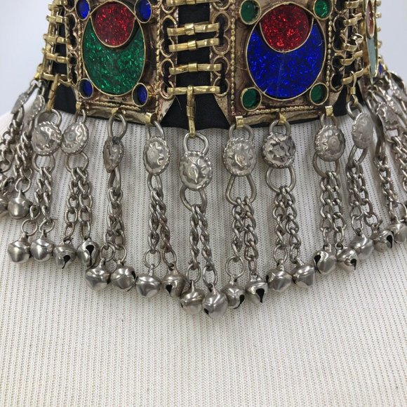 Afghan Kuchi Dangling Bells Choker Necklace, Ethnic Choker Necklace - Picture 4 of 8